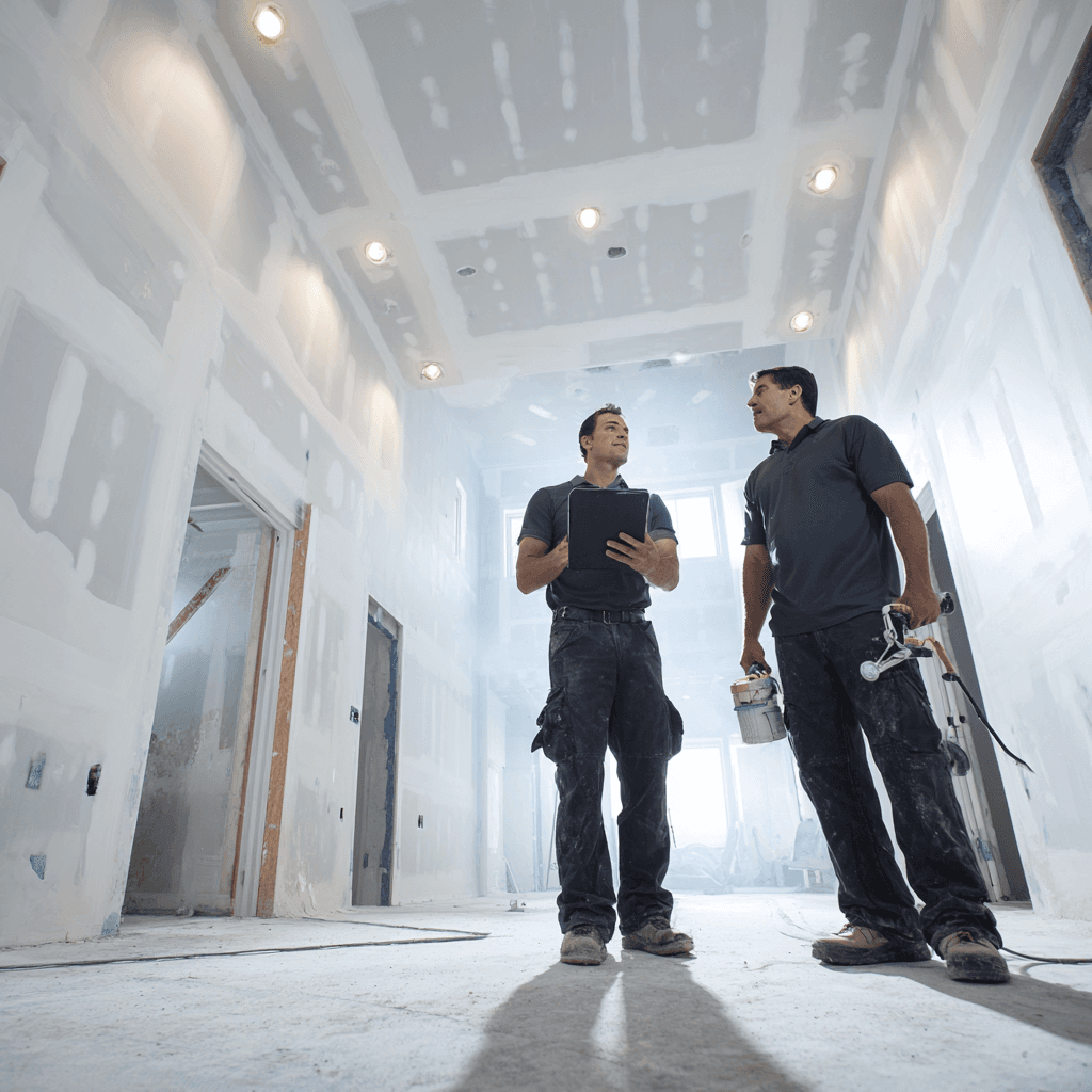 Professional painting contractor on job site