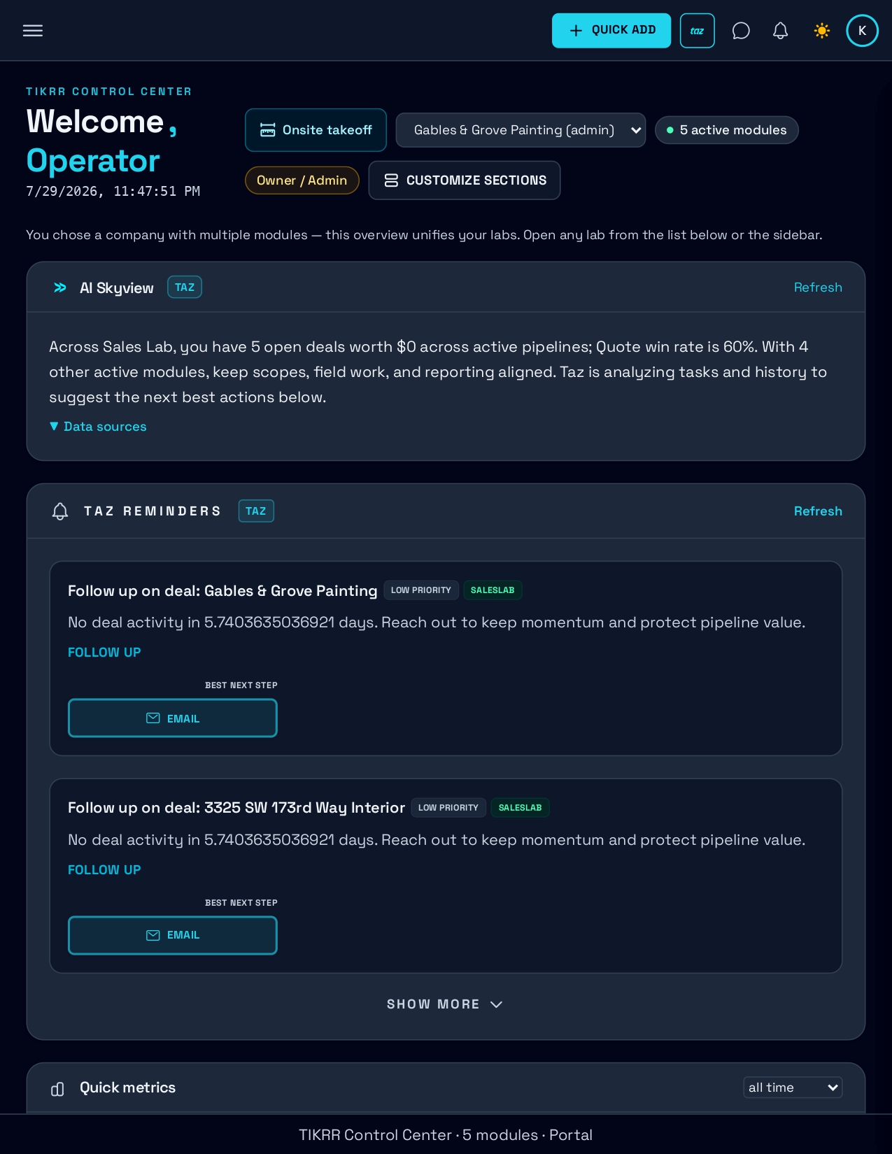 Taz dashboard